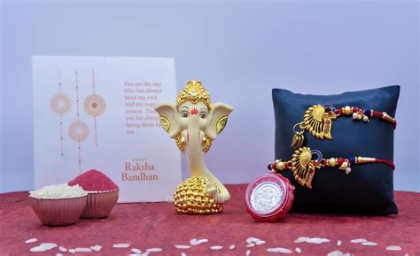 Gold Art India Divine Ganesha Idol and Rakhi Gift Set with Free Rakhi ...