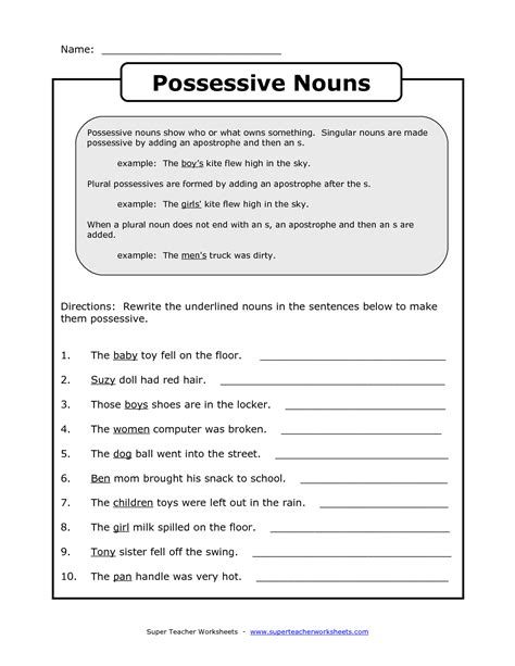 Worksheet On Possessive Nouns