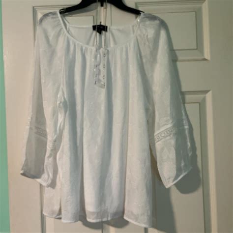 White flowy blouse with necklace, XL Lightweight,... - Depop