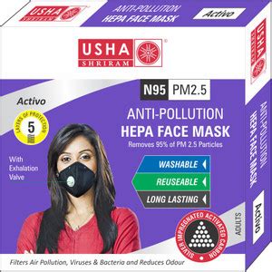 USHA SHRIRAM Activo N95 PM2.5 HEPA Anti Pollution Face Mask Air Mask ...