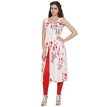 Buy Vastrgrah Off White floral front slit kurti at Amazon.in