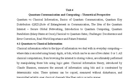 Unit 4 - Quantum Communication & Computing: Theoretical Insights - Studocu