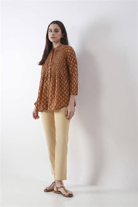 Buy Beige Cotton Lycra Straight Pants Online at Biba India