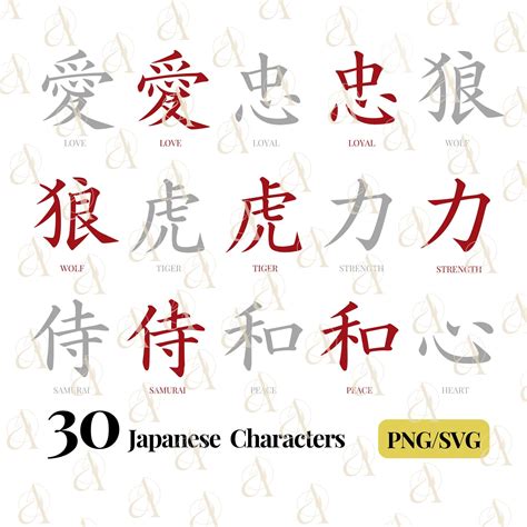 Japanese Word SVG Bundle, Strength Japanese SVG, Samurai Kanji PNG ...
