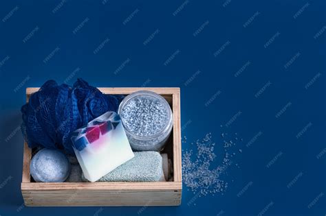 Different body care items on blue | Free Photo