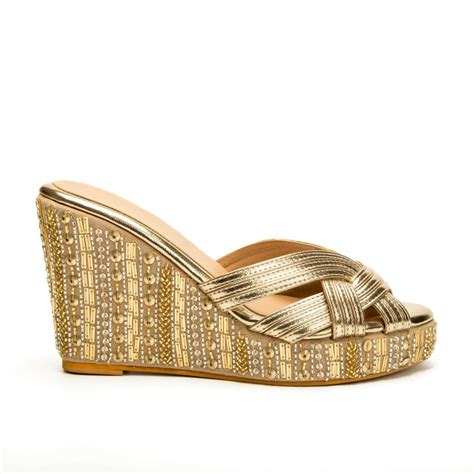 Metallic Gold Embroidered Wedges – GreatMillsCollective