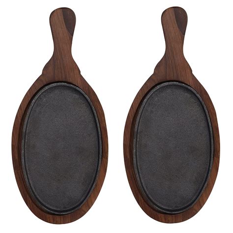 Buy e kysa Cast Iron Sizzler Plate with Handle (25 * 16 cm) with Wooden ...