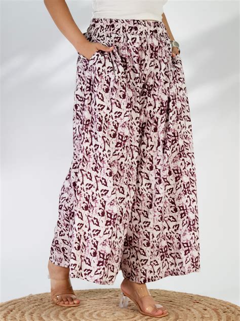 Printed Cotton Flared Palazzo - WineMirage for Women l Sizes XS to 8XL ...