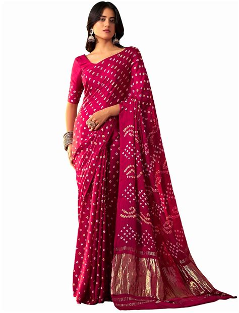 Buy Arangya Women Gaji Silk Bandhani Saree | Traditional Rajasthani Tie ...