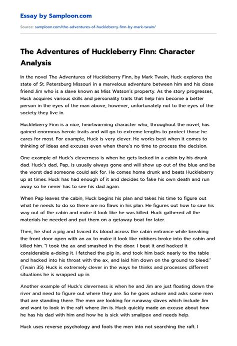 ≫ The Adventures of Huckleberry Finn: Character Analysis Free Essay ...