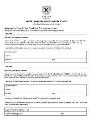 Fillable Online xavier Statement of Non?Guilty / Conviction Form ...