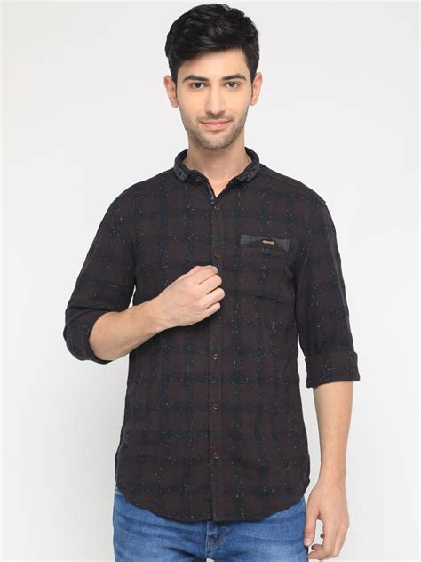 Buy Brown WITH Checkered Shirt with Spread Collar | AJIO
