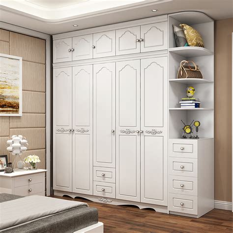 欧式衣柜现代简约经济型组装六门白色木质板式四门卧室五门大衣橱-阿里巴巴