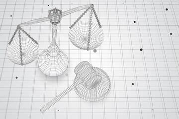 Virtual 3d scales and a judge's hammer are on the table vector ...