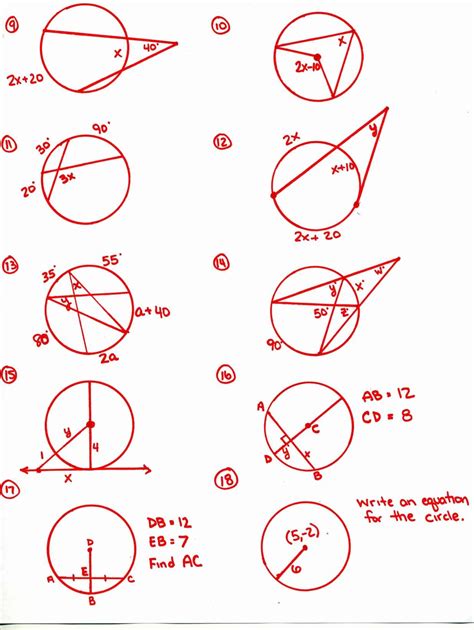 Angles In A Circle Worksheet