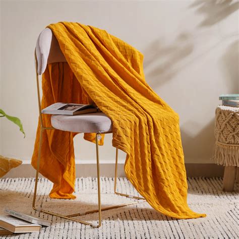 Yellow Knitted Throw Online - Premium Throw Blanket | Nestasia