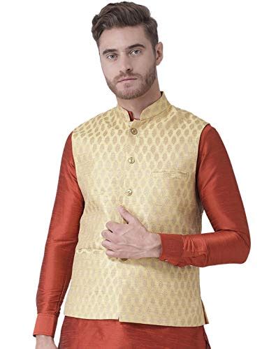Vastraa Fusion Men's Embossed Design Nehru Jacket (VS0566D-36_Gold_36 ...