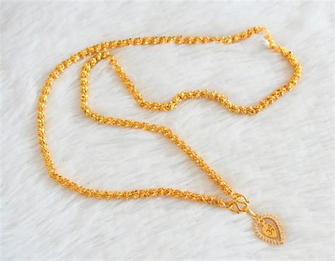 Gold tone chian with white stone om pendant dj-53099 – dreamjwell