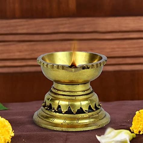 Buy ARTVARKO Ethnic Carved Desiner Brass Diyas for Pooja | Deepak for ...
