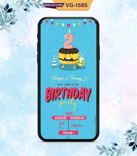 2nd Birthday Party Invitation | Cute Cake Theme Digital Invite | VG-15 ...