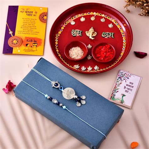 CraftVatika Evil Eye Bhaiya Bhabhi Rakhi Pooja Thali Gift Combo Set of ...
