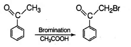 Bromination of PhCOMe in acetic acid medium produces mainly