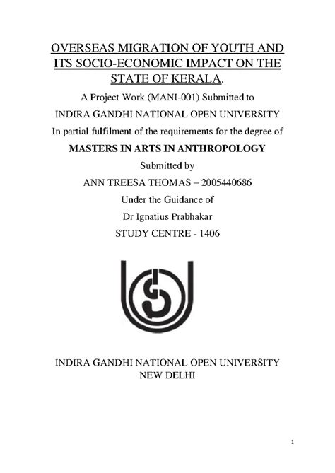 MANI 001 - Overseas Migration of Youth: Socio-Economic Impact in Kerala ...