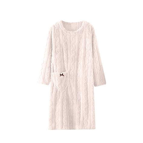 WREESH Womens Long Nightgowns Chunky Jacquards Flannel Nightgown Home ...