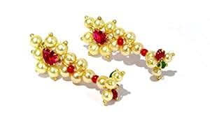 Shree Mauli Creation Golden Alloy Maharashtrian Pearl Nath Earrings for ...