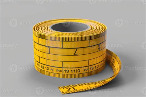 Close up of a rolled yellow measuring tape with clear markings on a ...