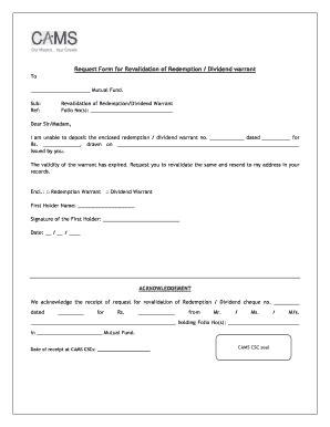 Request Form for Revalidation of Redemption Dividend Warrant - Fill Out ...