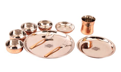Buy Steel Copper Hammered Design 10 Pieces Dinner Set/Thali Set of 1 ...