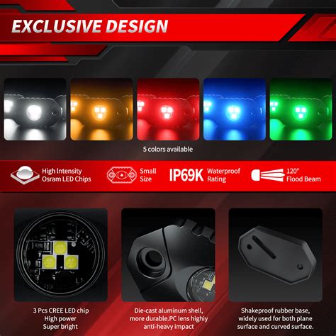 Buy EK ENNOKING Red LED Rock Lights, 4 Pods IP68 Waterproof Underbody ...