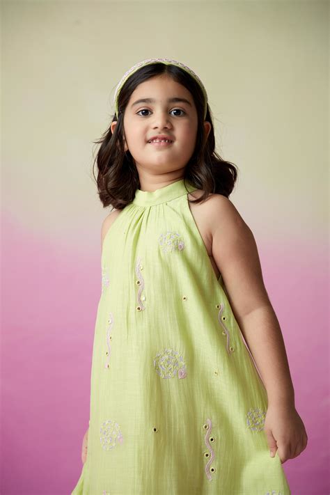 Lime Hand embroidered Kurta and Skirt set for Girls – The right cut store