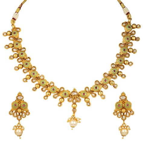 Buy Peora Gold Plated Meena Work Necklace Earring Traditional Jewellery ...