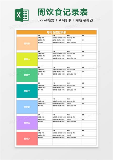 个人饮食计划每周食谱表Excel模板下载_个人计划_熊猫办公