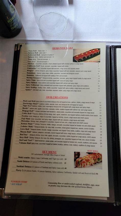 Menu at Kaizen Sushi Bar & Grill, Sturbridge