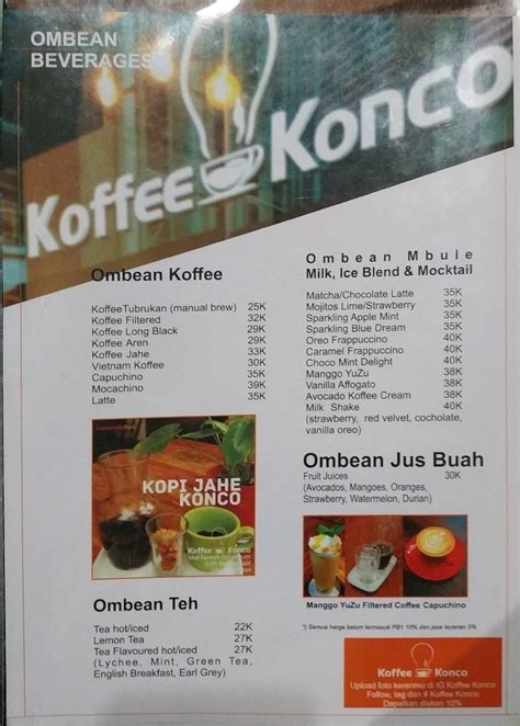 Menu at Koffee Konco cafe, Jakarta
