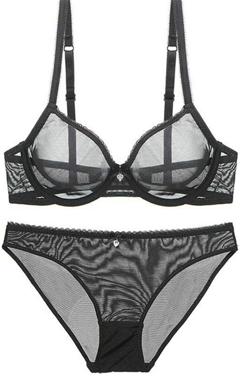HWDI Sheer See Through Bras and Panties Set Unlined Mesh Sexy Lace for ...