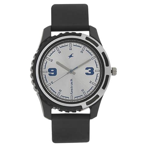 Fastrack Bare Basics Quartz Analog Silver Dial Black Plastic Strap ...