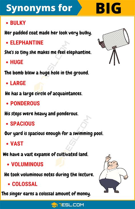 140+ Synonyms for "Big" with Examples | Another Word for “Big” • 7ESL
