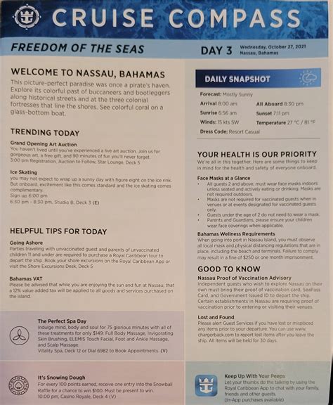 Royal Caribbean Freedom of the Seas Cruise Compass October 25 - 29 ...