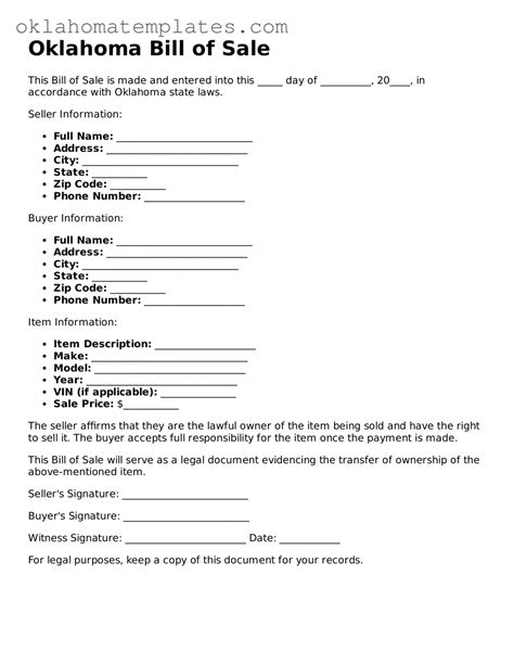 Valid Oklahoma Bill of Sale Forms ᐈ Blank PDF Template