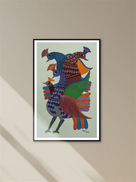 Buy Colorful Peacock Painting In Gond Artistry- Wall Decor