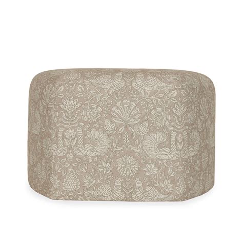 Pouffe - Pentagon Shaped Ottoman with Beige Printed Fabric | Alankaram