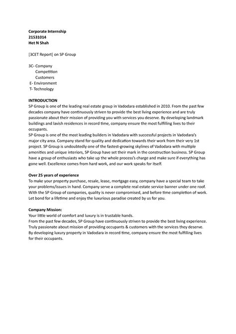Initial 3cet and learnigs - Corporate Internship 21531014 Het N Shah ...