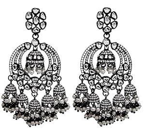 Buy Blue Lily jewellery Black Metal Cubic Zirconic Jhumka Earrings for ...