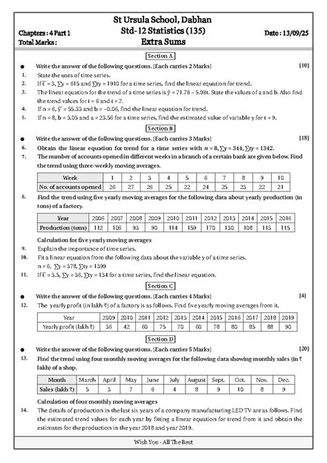 Statistics (135) Extra Sums: Time Series Analysis & Trends - Studocu