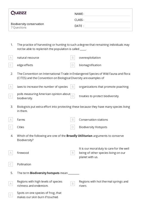 50+ biodiversity and conservation worksheets for 12th Class on Quizizz ...
