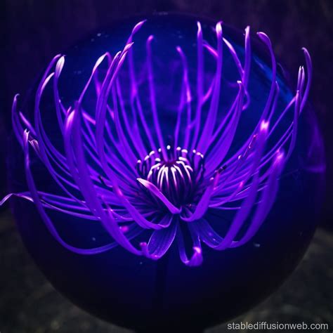 plasma flaming purple spider lily with ragged petals in a black sphere ...